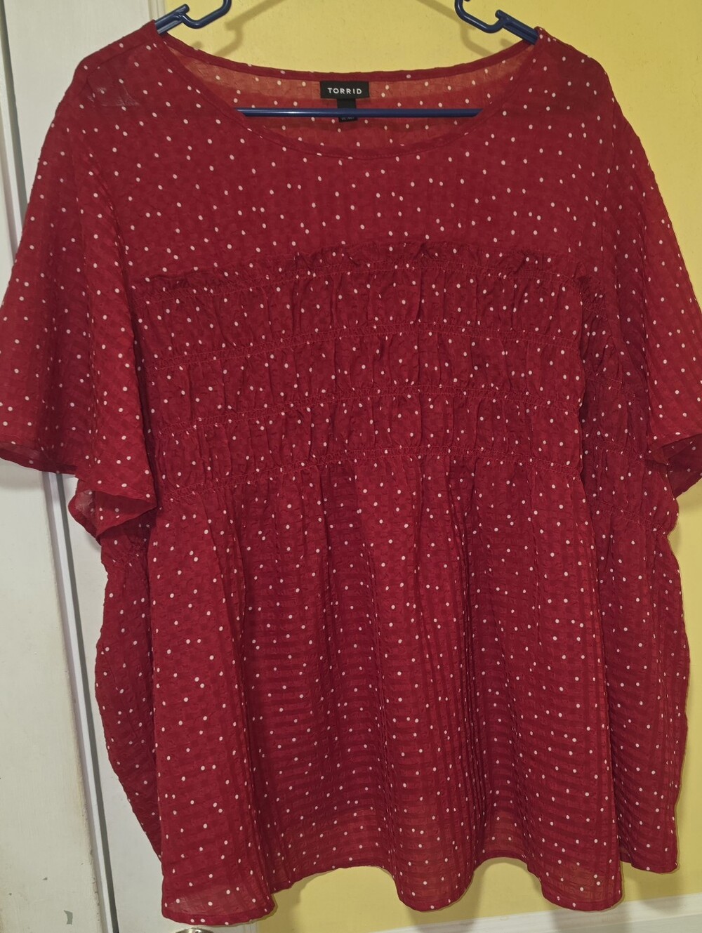 Torrid Red Peasant Blouse with White Dot Detail